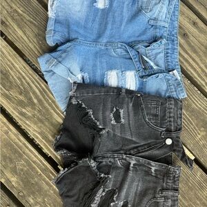 SHEIN Distressed Blue and Black Jean Shorts